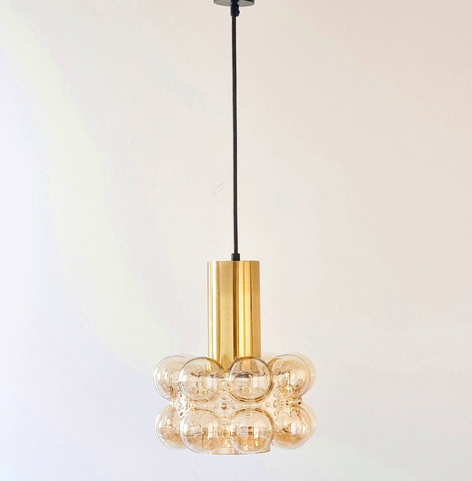 Mid-Century Modern Amber Bubble Glass Ceiling Light by Helena Tynell for Limburg, Germany, 1960s