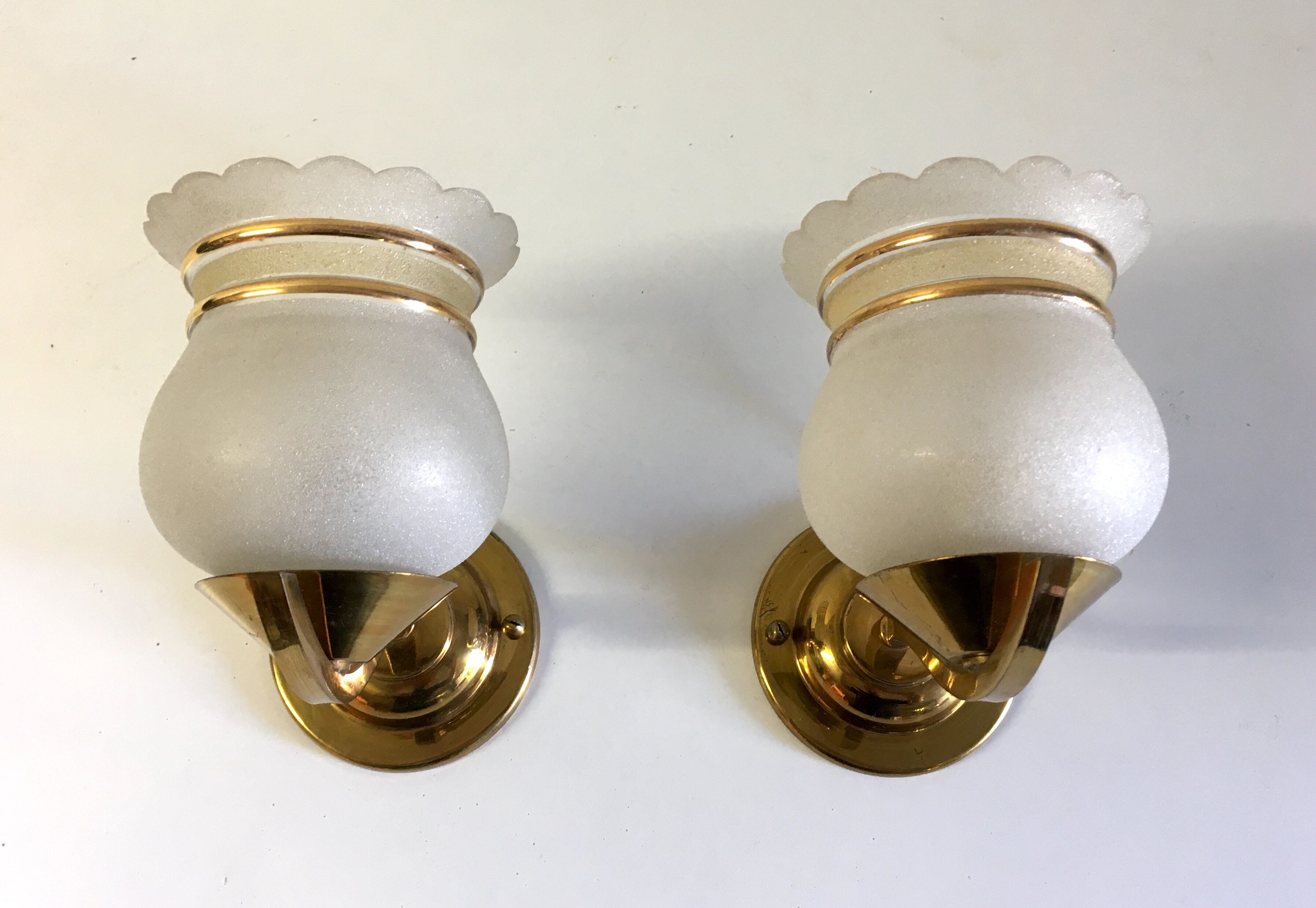 Pair of brass and granite glass sconces - 60s