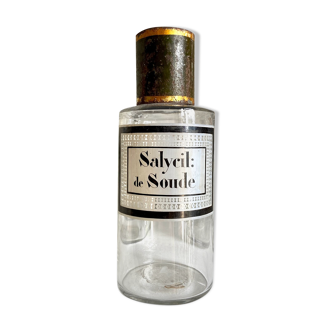 Flacon d'apothicaire Salycil: de Soude en verre transparent et métal vert