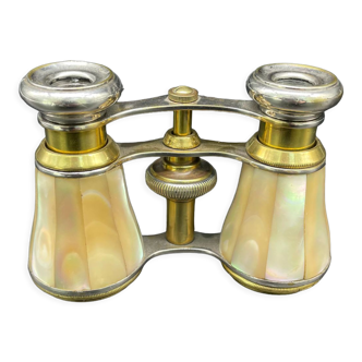 Pair of binoculars in mother-of-pearl and gilded brass early twentieth century