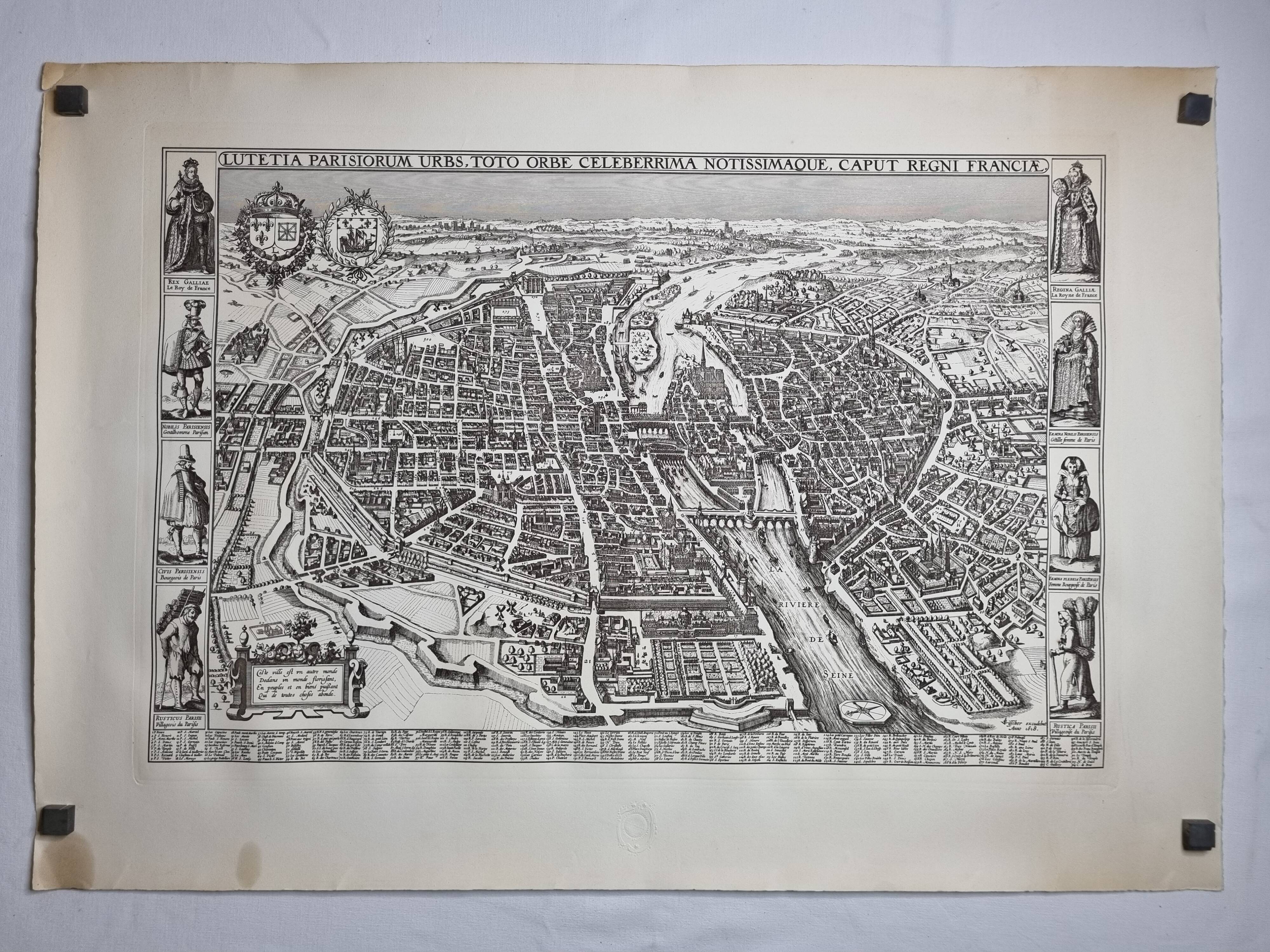 Vintage reproduction, Lutetia Parisiorum Urbis, 1618, after Sebastian Munster, 105 x 73 cm