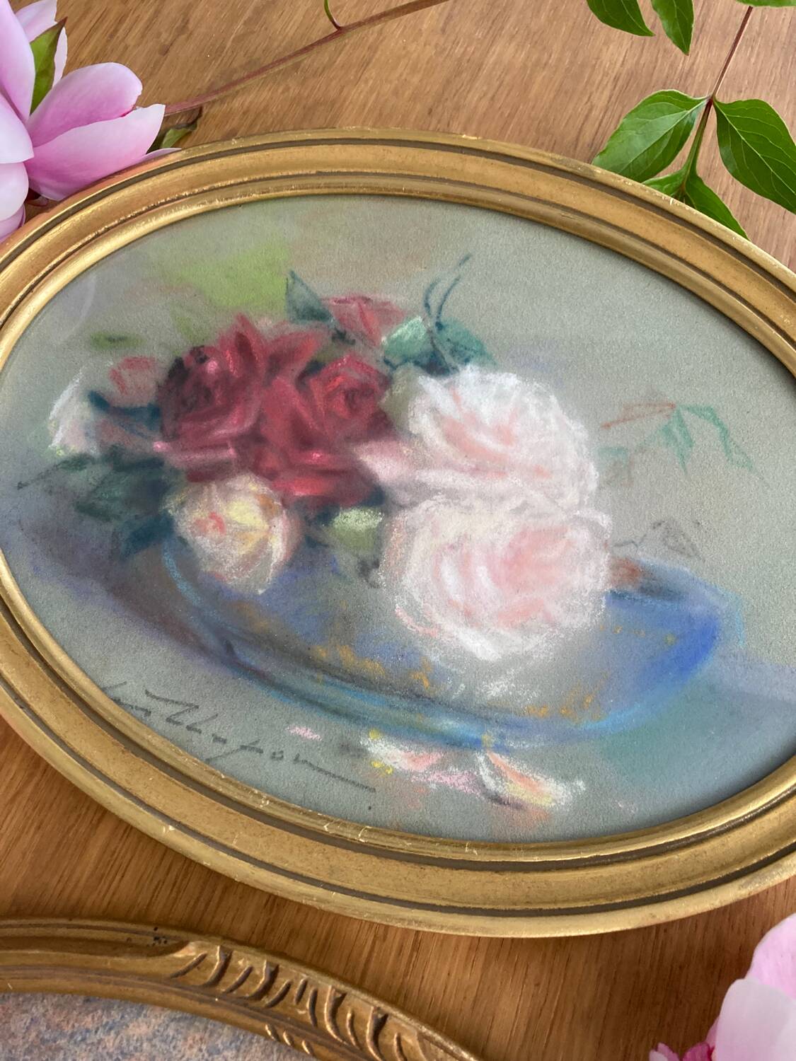 Framed pastel drawing “Roses”