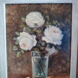 Oil on hardboard "Still life with bouquet of roses in a vase" anonymous Montparnasse frame