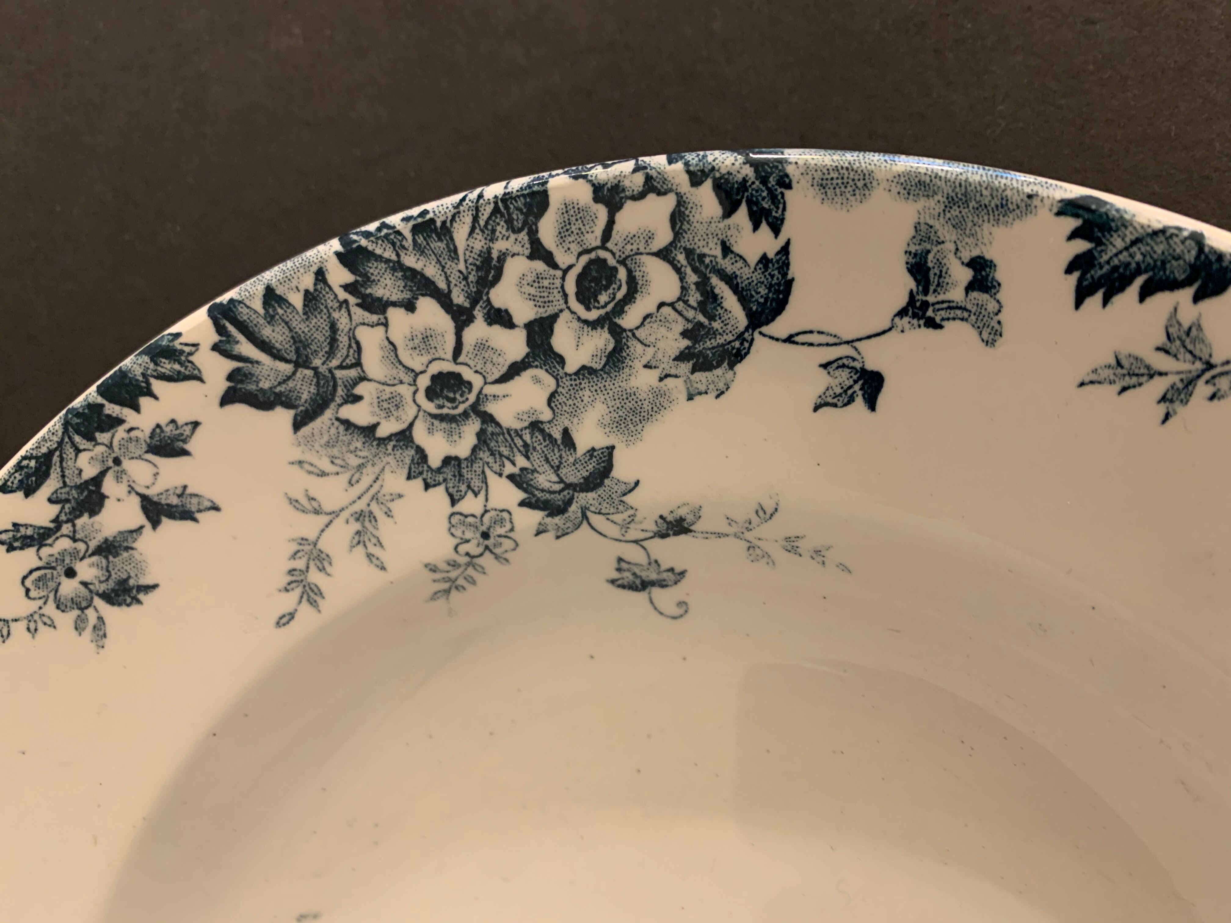 3 marie Louise blue hollow plates made of Saint Amand earthenware