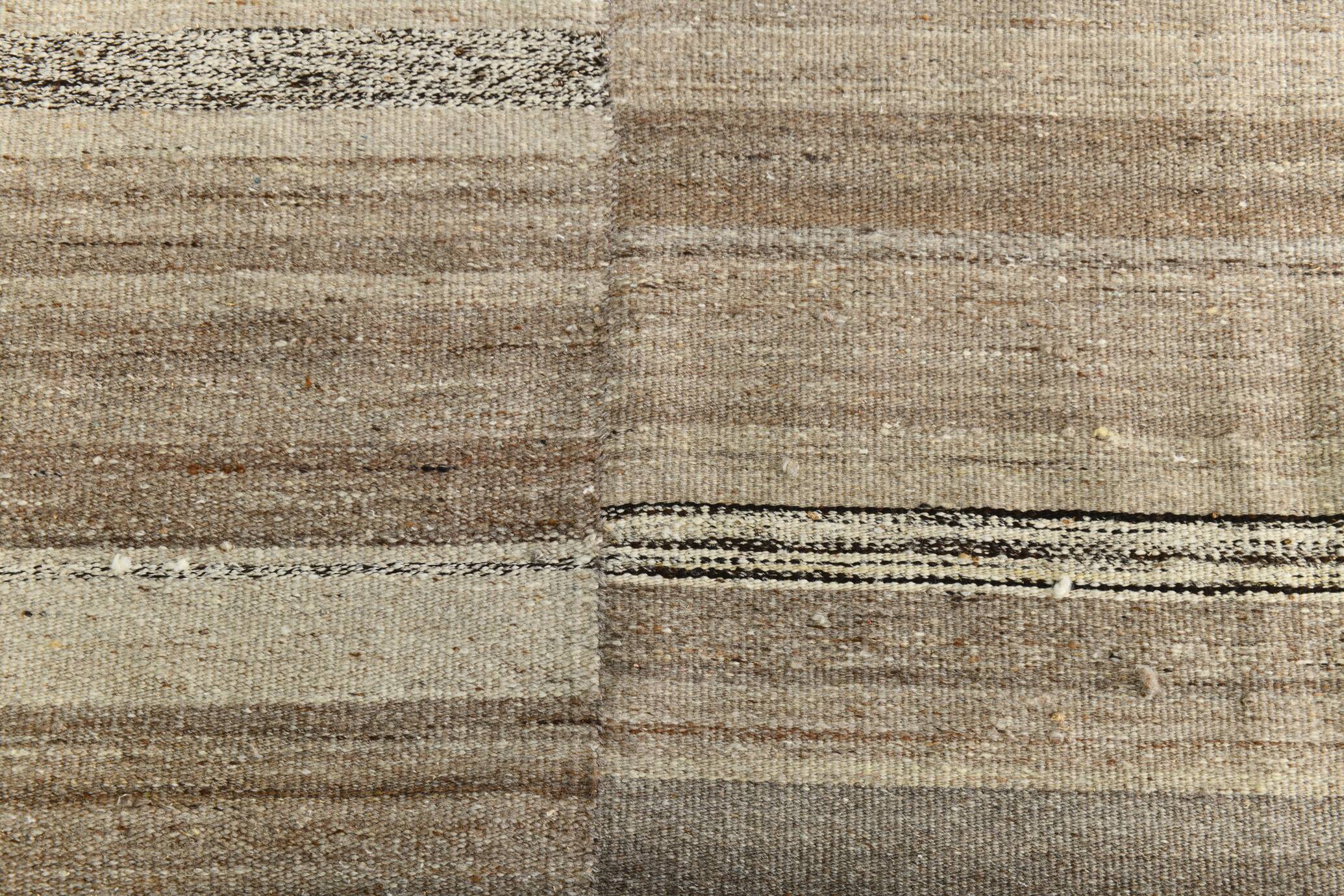 8x10 Kilim Brown & Cream Contemporary Kilim Rug, 233x293Cm