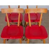 Set of four red chairs published by Ton, 1960