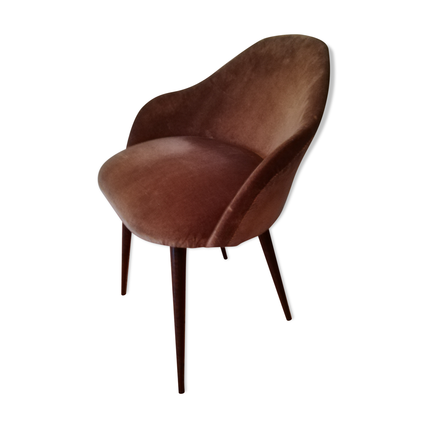 Brown velvet armchair year 50