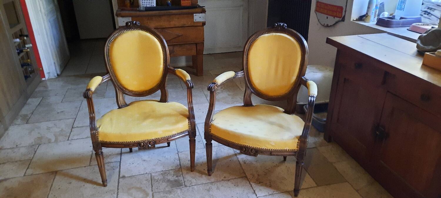 Pair of Louis XVI style armchairs
