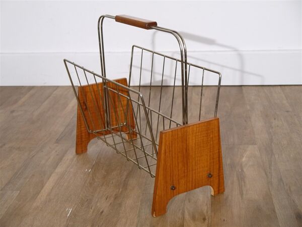 Porte revue vintage scandinave en teck et métal 1960