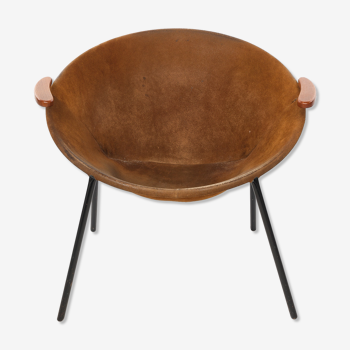 Cocktail chair, steel, leather, fur, teak. Vintage, Denmark, anonymous