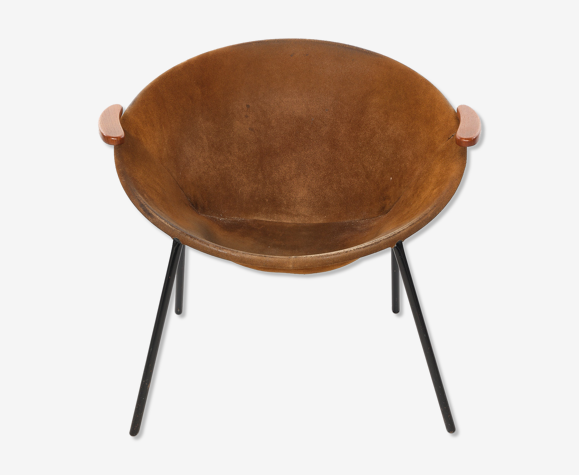 Cocktail chair, steel, leather, fur, teak. Vintage, Denmark, anonymous