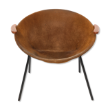 Cocktail chair, steel, leather, fur, teak. Vintage, Denmark, anonymous