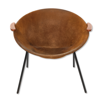 Cocktail chair, steel, leather, fur, teak. Vintage, Denmark, anonymous