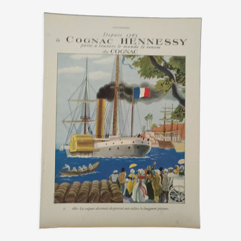 Publicité papier cognac Hennesy  illustration bateau  vapeurs issue revue 1937