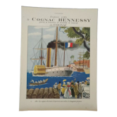 An advertisement cognac paper Hennesy illustration steamboat from magazine 1937