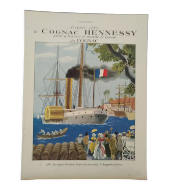Publicité papier cognac Hennesy  illustration bateau  vapeurs issue revue 1937