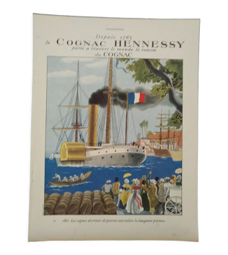 Publicité papier cognac Hennesy illustration bateau vapeurs issue revue 1937