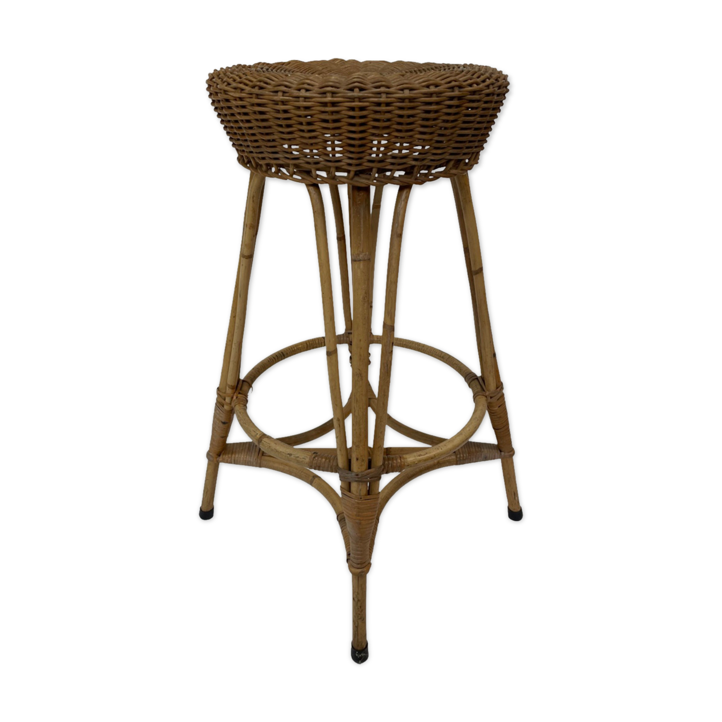 Tabouret vintage en rotin des années 60
