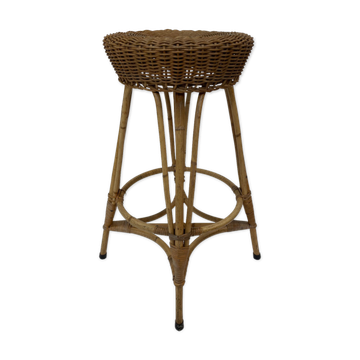 Tabouret vintage en rotin des années 60