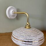 Vintage wall lamp with white and gold Clichy glass shade