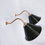 vintage wall lights in enamelled brass sheet metal
