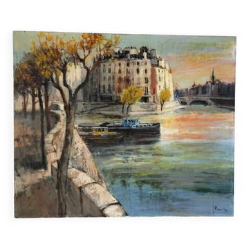 La Seine à Paris, huile sur toile signé 1970