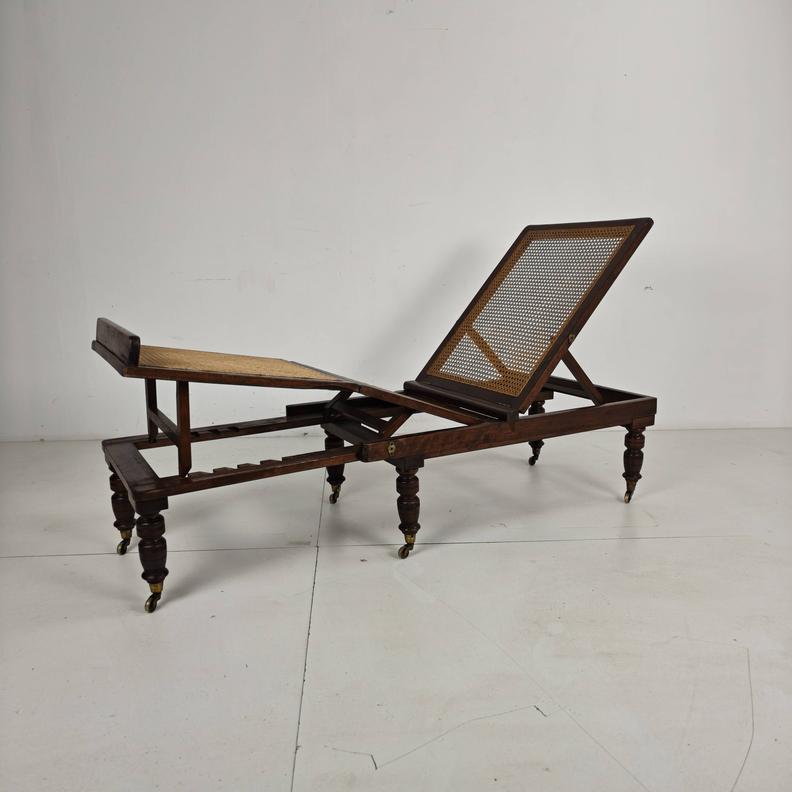 Late 19th Century English Oak Campaign Daybed with Original Cane Webbing