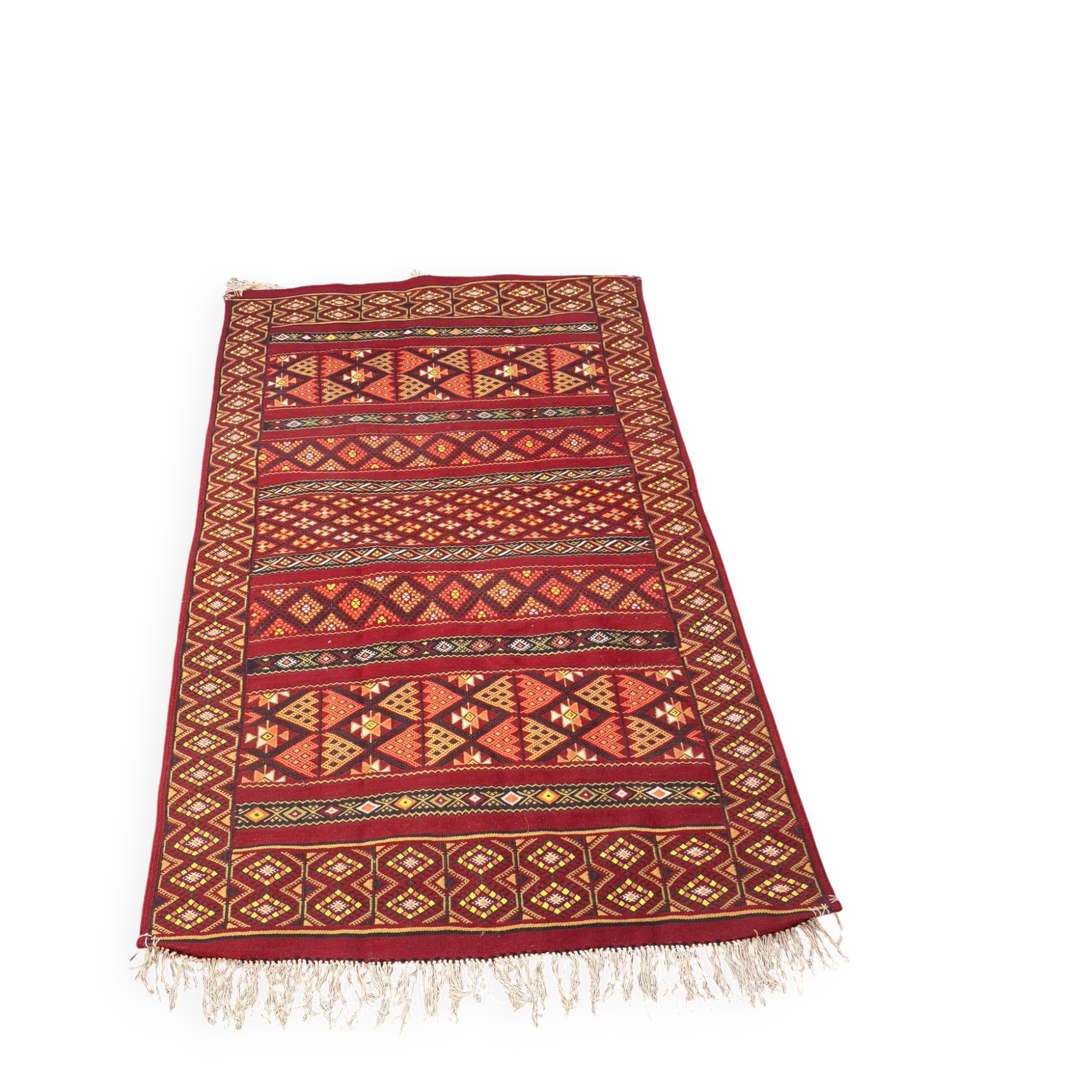Vintage Boho Chic Berber Kilim Rug 200x115 Wool Tunisia Red