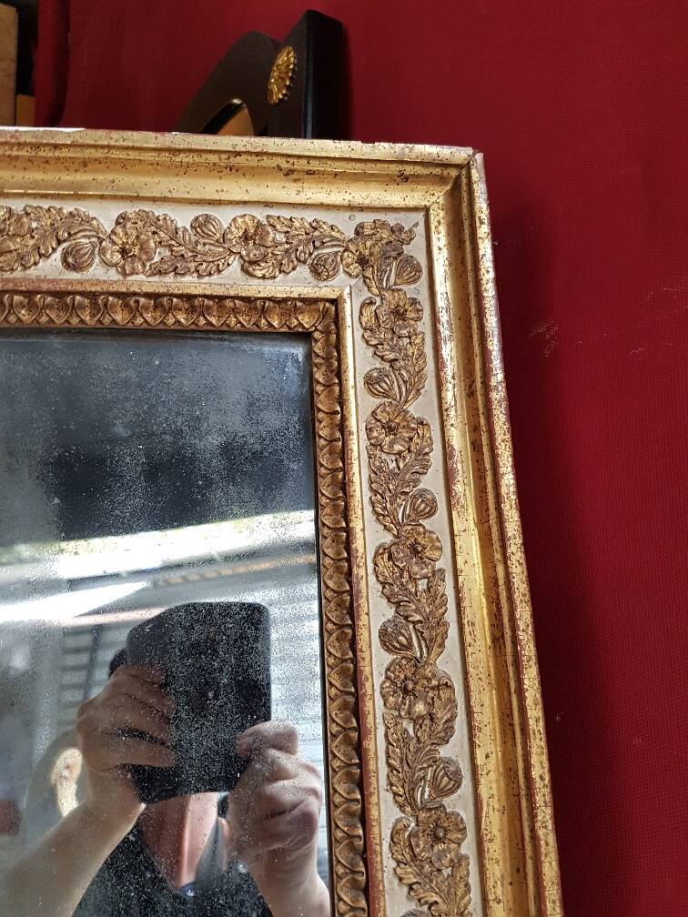 Miroir dore et rechampi en gris d'epoque louis xvi