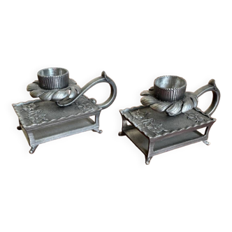 Art nouveau pewter candle holder (x2)