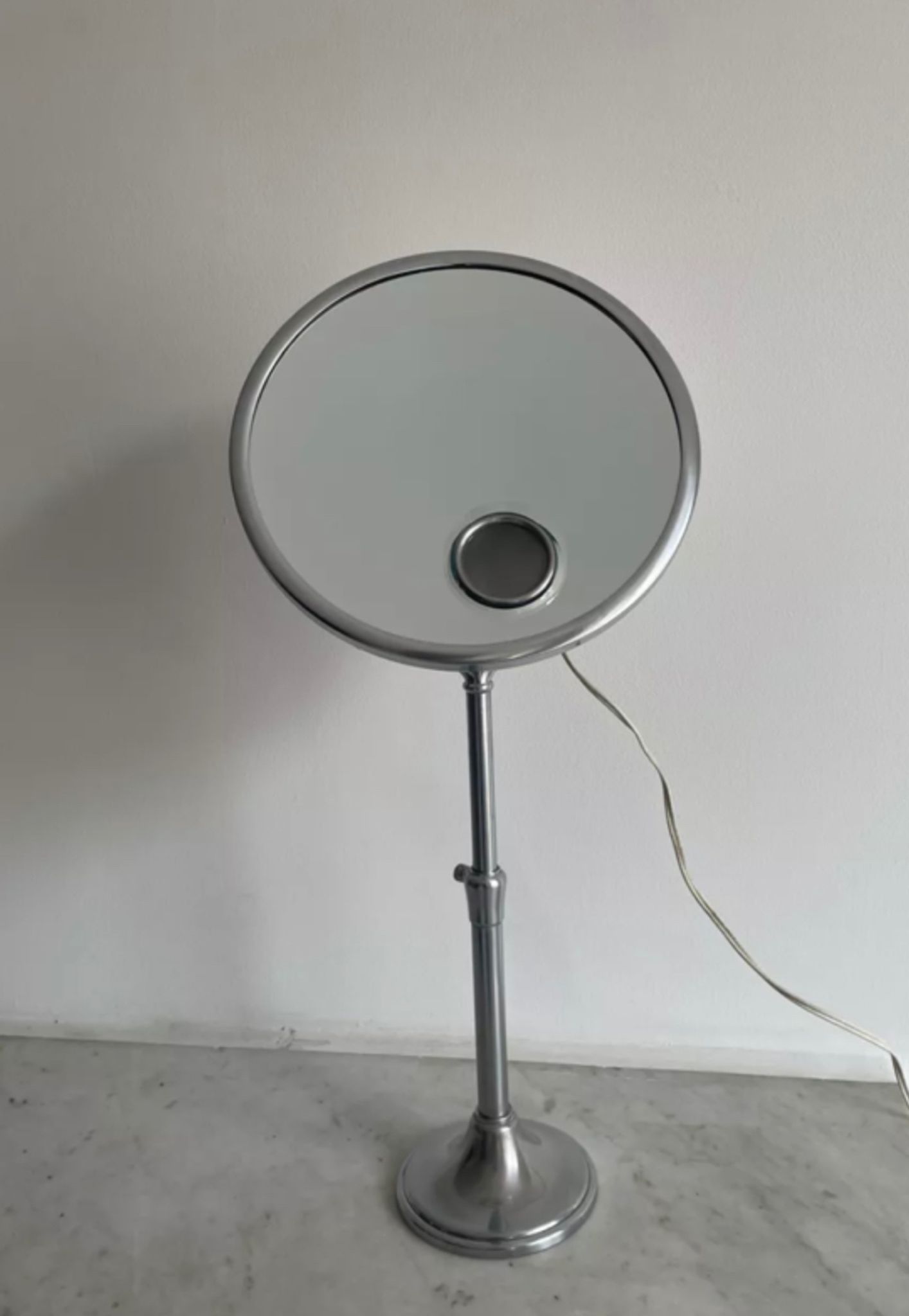 Vintage chrome Brot mirror, magnifying and illuminating, on adjustable stand, France 1960