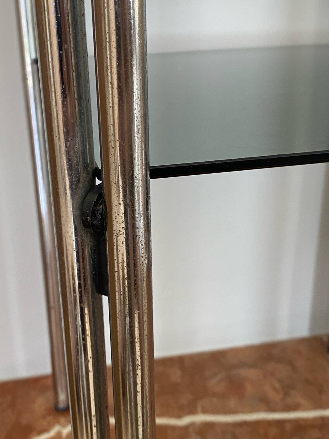 Chrome and smoked glass side table