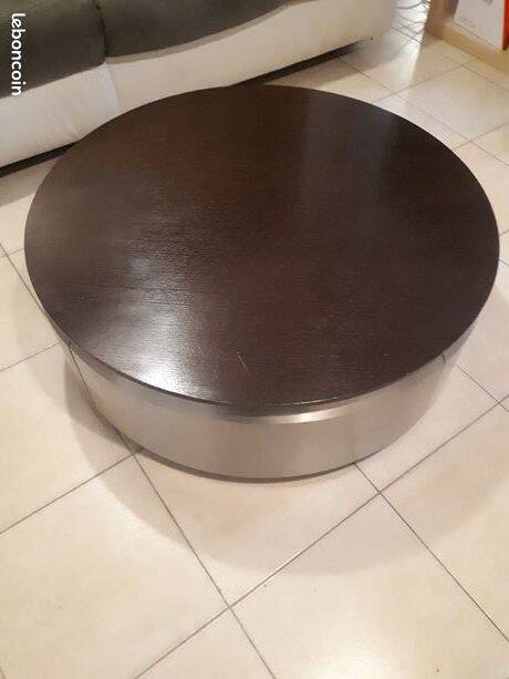 Design coffee table in brushed steel and wood