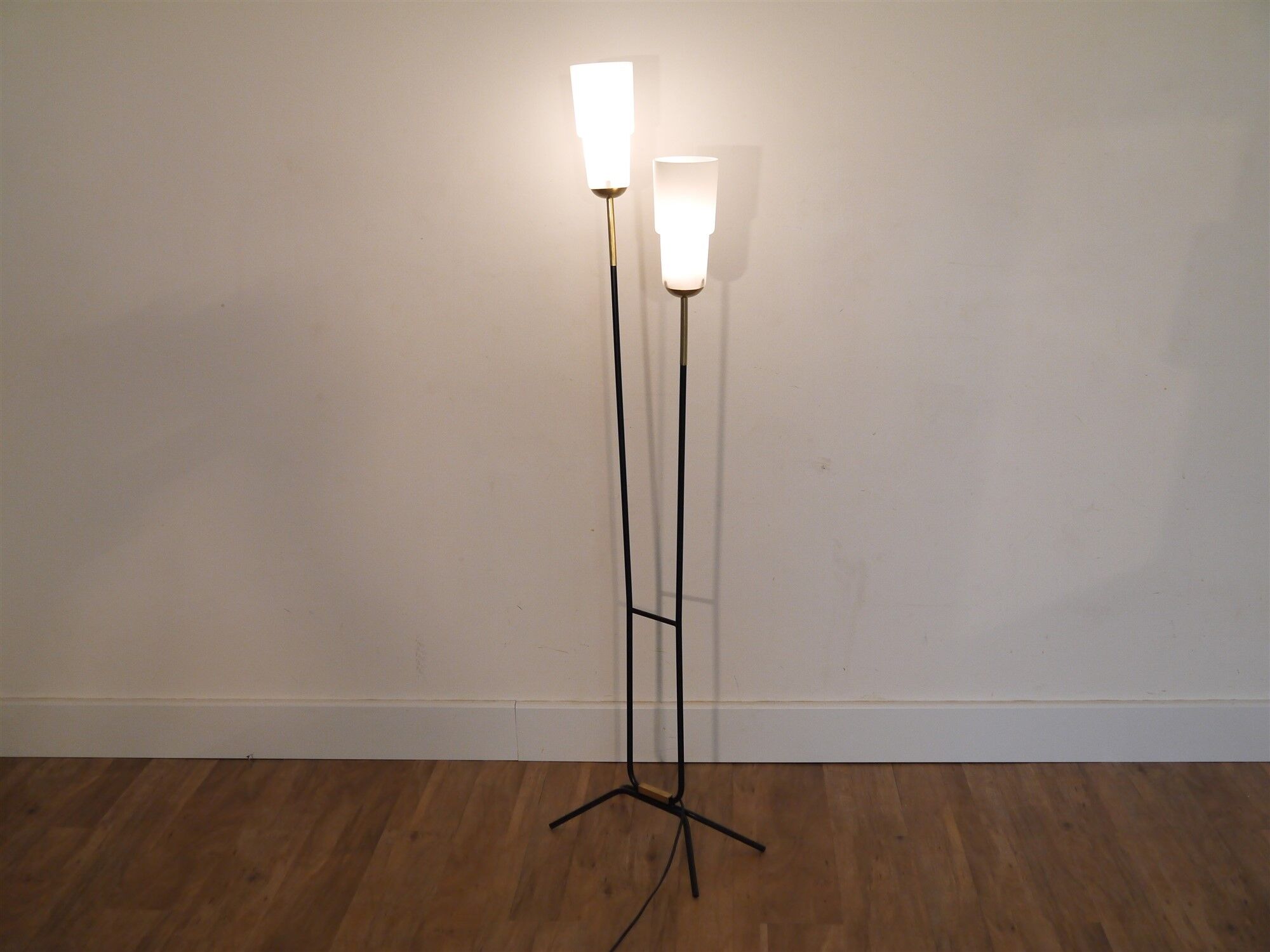Floor lamp 1950 in brass metal and opaline