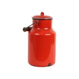 Red Vintage Milk Jug With Lid Enamel Rustic Rural
