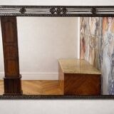 Large Art Deco mirror in hammered iron – Geometric decoration with rosettes