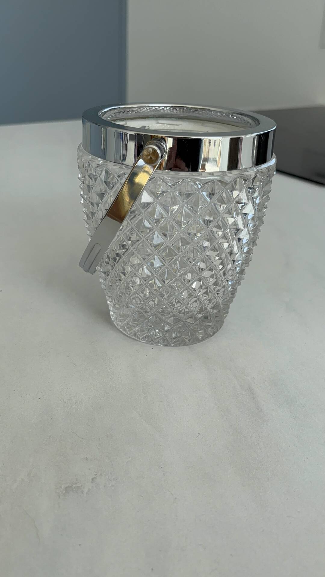 Vintage glass ice bucket – ice tray with metal handles