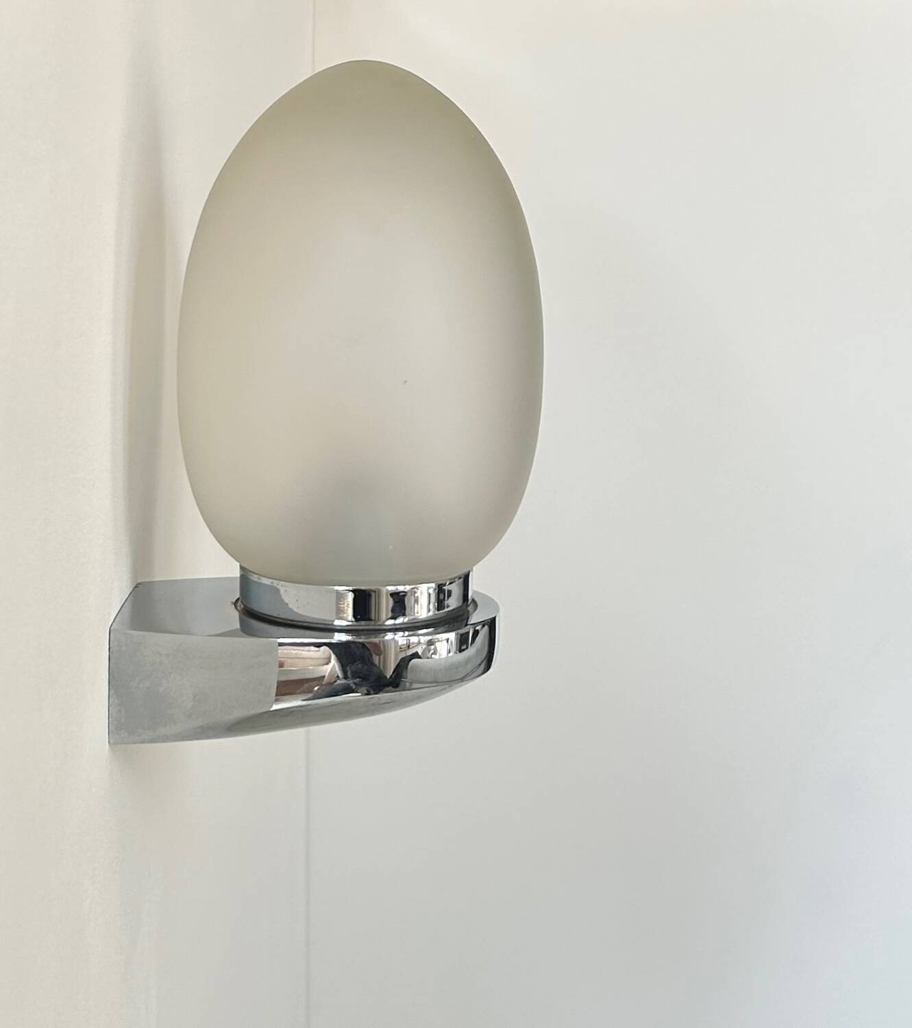 Vintage wall lamp, chrome and sandblasted glass, France 1970