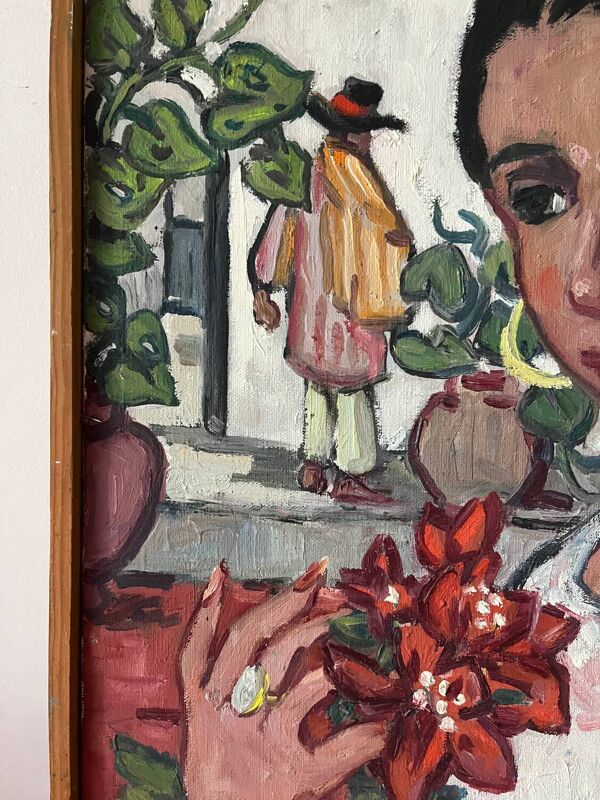 Espagnole au bouquet rouge, signée 1978