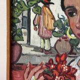 Spanish woman with a red bouquet, signed 1978.