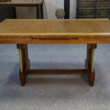 Large solid oak art deco table by Henri Bonjour 1930s
