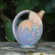 Flamed enameled stoneware bottle, pitcher, liquor bottle signed Denbac number 610, art vase