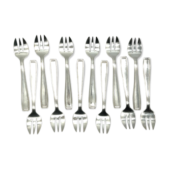 Ercuis 12 forks crustaceans model carthage silver metal in a shell oyster case