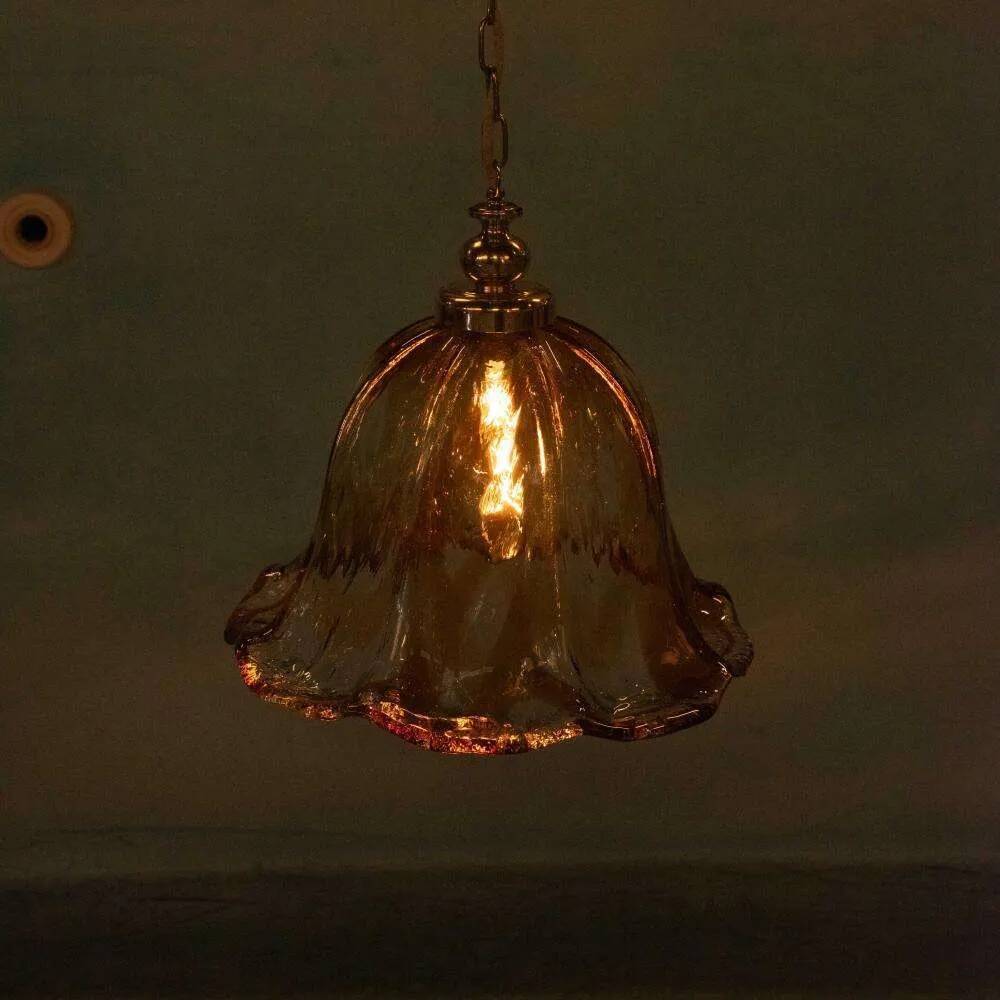 Suspension Murano ambre vintage Honsel, lampe en verre italienne