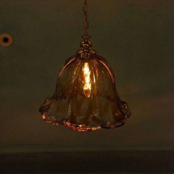 Suspension Murano ambre vintage Honsel, lampe en verre italienne
