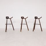 Set of 3 Spanish Brutalist bar stools, 1970's