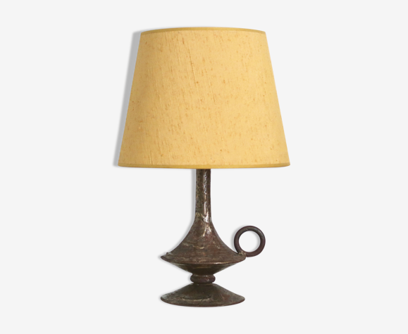 Lampe marocaine en métal, abat jour jaune, années 60