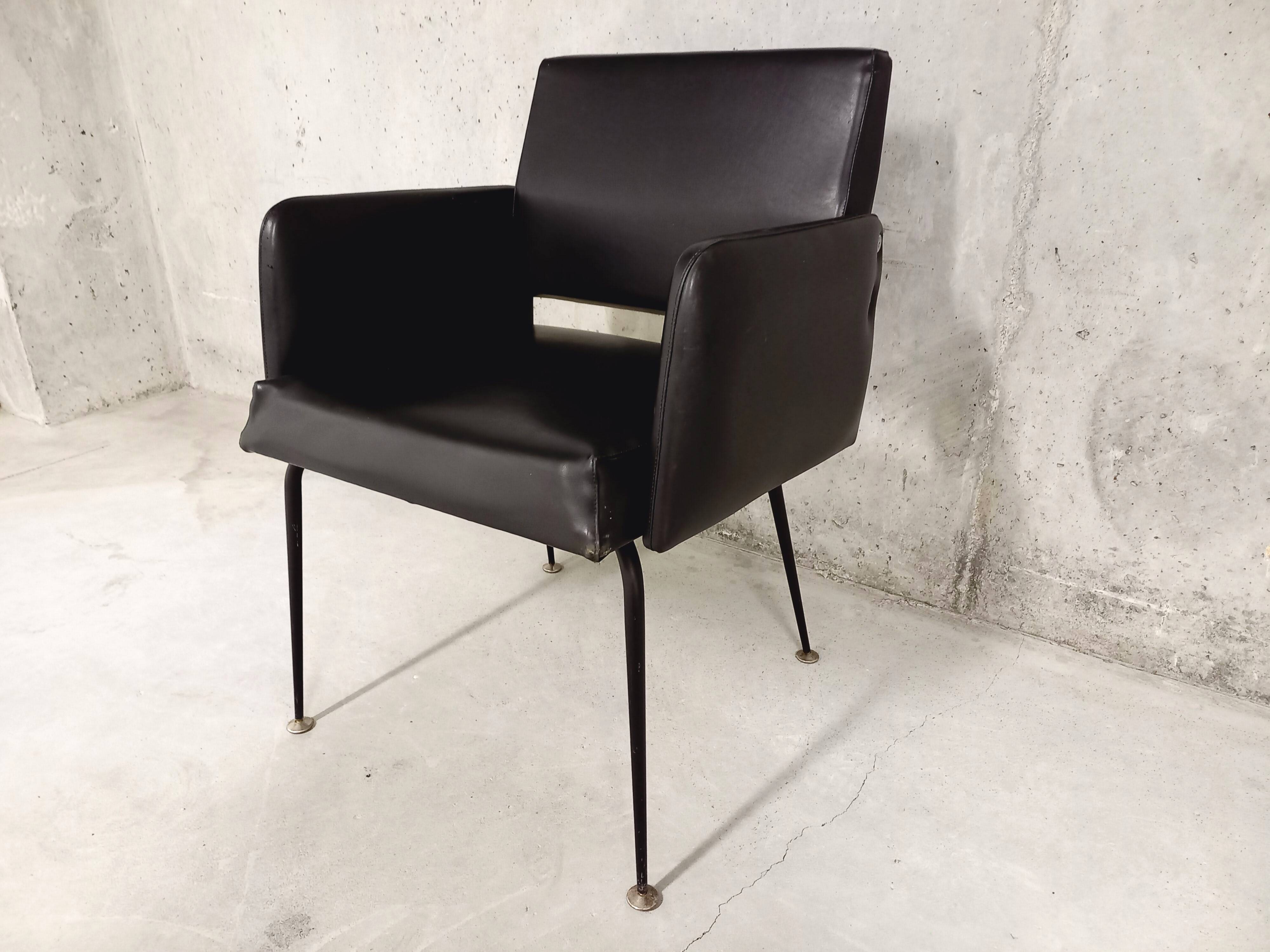 Vintage armchair in skai and black metal 60s