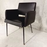 Vintage armchair in skai and black metal 60s