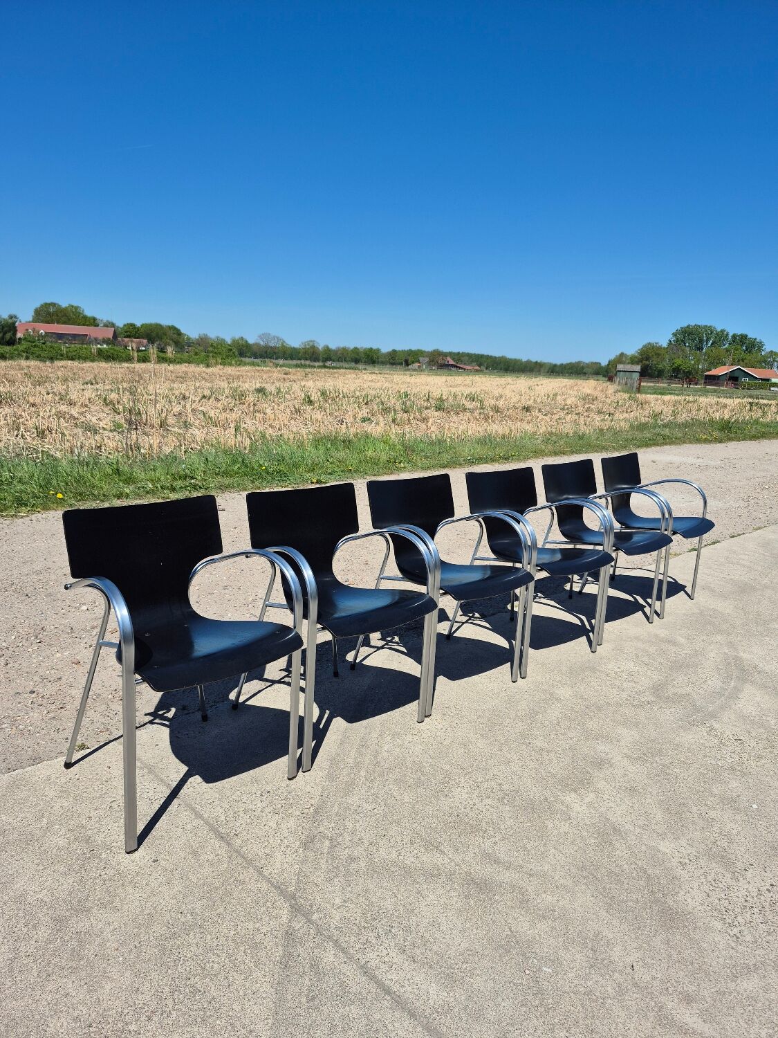 Set 4 postmodern black chrome stackable chair Jim for Kens 1990s